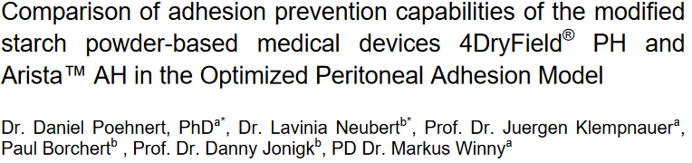 PlanttecG's tweet photo. new #publication: #4DryField significantly reduces #adhesions. Other #starchbased #hemostats do not.

#adhesionprevention #mh_hannover #OPAM https://t.co/oMzlcnc1Wb