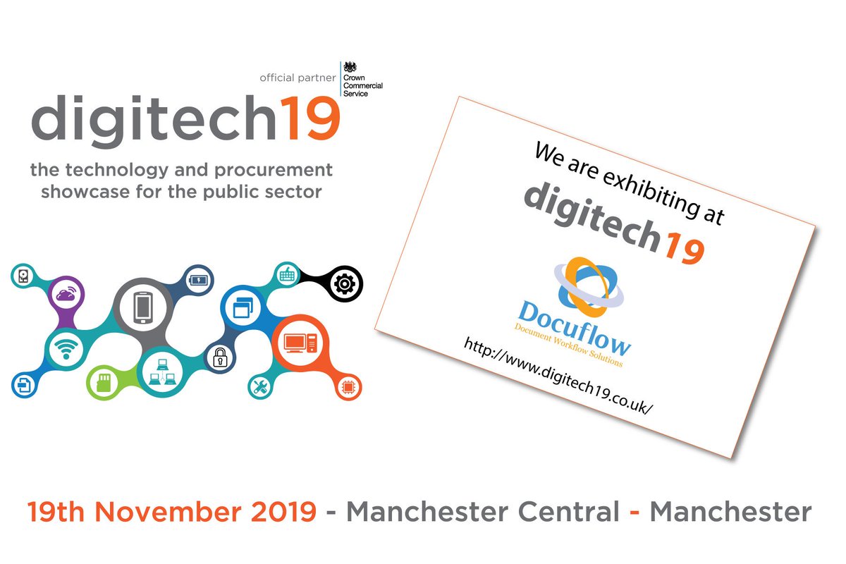 Docuflow's tweet photo. Docuflow is proud to announce we will be exhibiting at digitech19, the #technology and #procurement event for the public sector on 19 November in #Manchester. See you there? ^RT https://t.co/wzRwW49RW4 #digitech19 #tech #publicsector #gcloud11 #cloud #exhibitor #Docuflow https://t.co/q7iDJxKjdQ