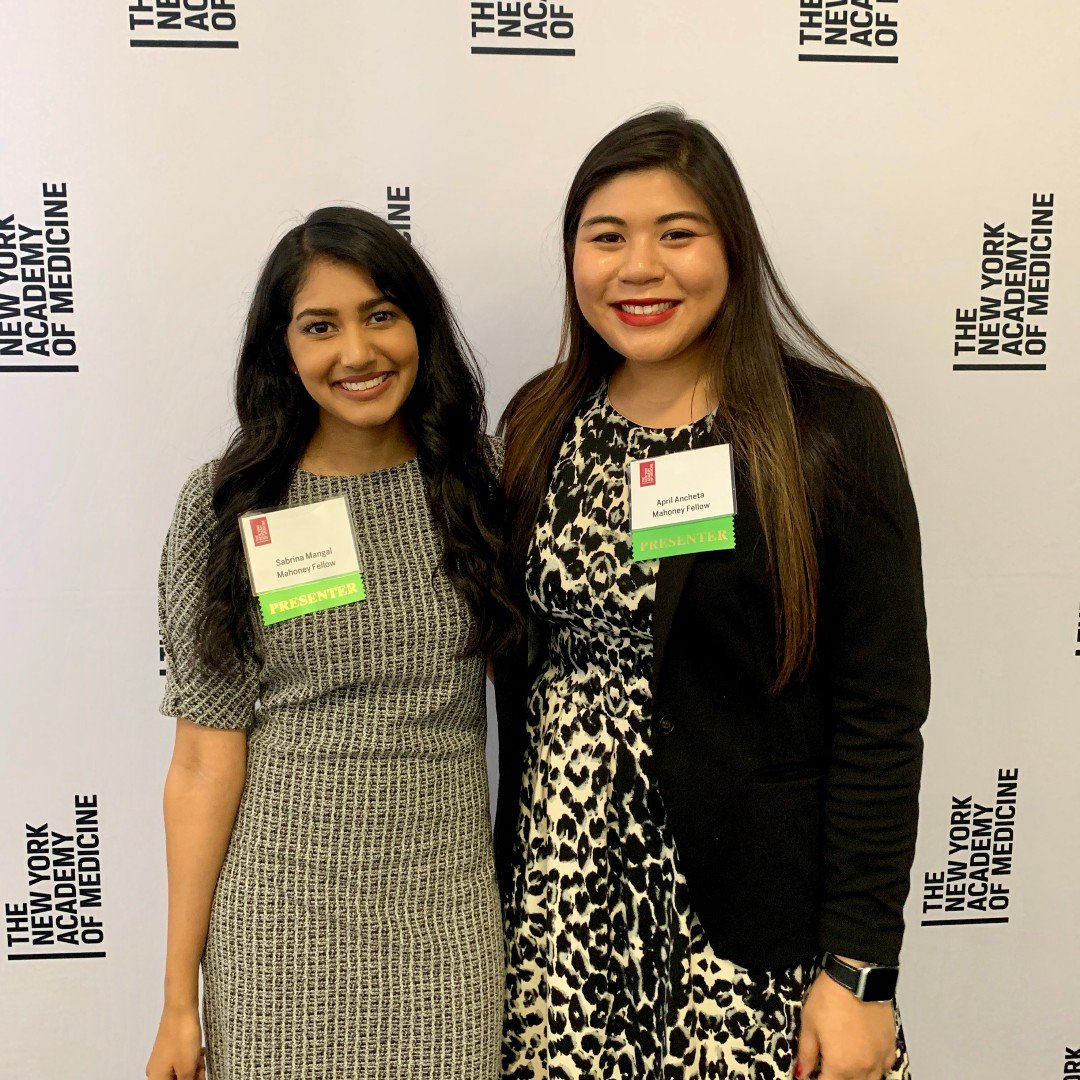 ColumbiaNursing's tweet photo. Congratulations to PhD students April Ancheta and Sabrina Mangal on completing the @NYAMNYC Mahoney Fellowship in Health Policy! As a part of the program, both students conducted and presented research on vulnerable populations. https://t.co/iqiCKiAbmj