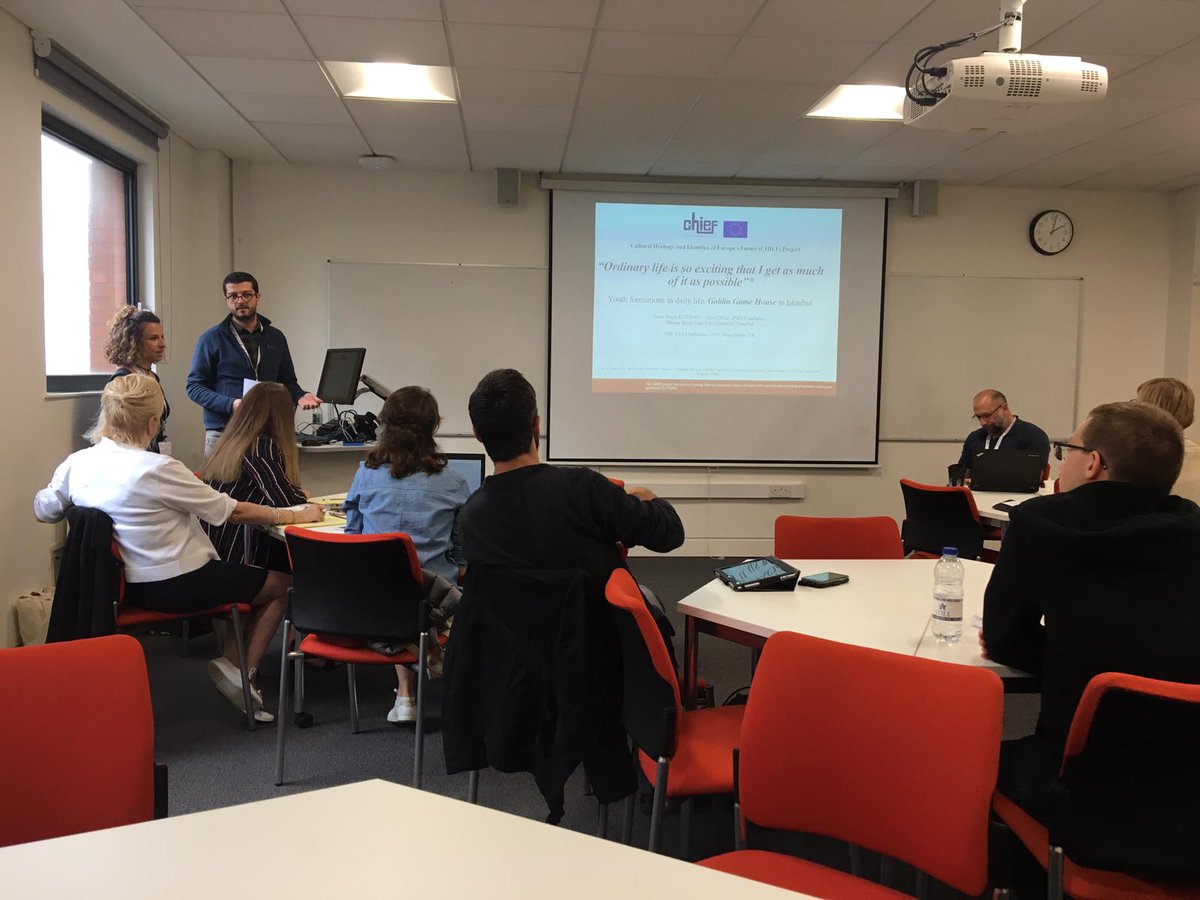 ChiefH2020's tweet photo. Ayca @Oralay_ca and Bugra @bugra_kurban from Chief Istanbul team is now presenting first findings of their research at #ESA2019 #chiefproject titled "Ordinary life is so exciting that I get as much of it as possible: Youth formations in daily life. Goblin Game House in İstanbul." https://t.co/7BaxrdLNVK