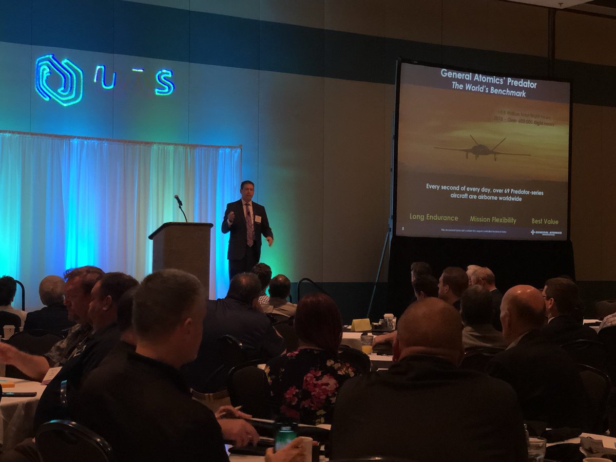 VigilantAero's tweet photo. Good morning from the 2019 #UASTechForum. Great opening remarks from Kansas Congressman Roger Marshall and Cliff Stone, General Atomics VP of Product Life Cycle Sustainment. https://t.co/zjp7Zvgndl