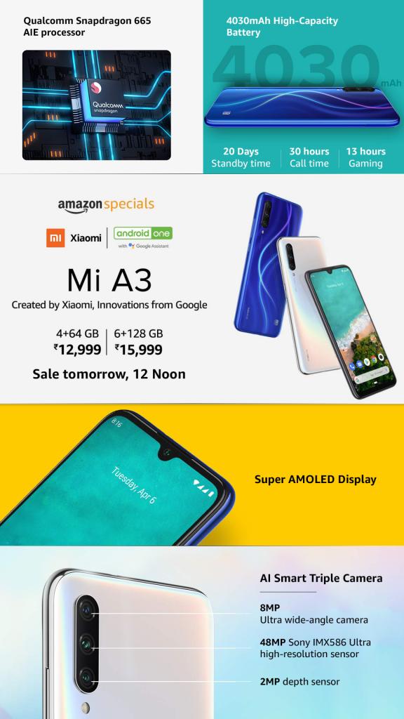 BrochureLive's tweet photo. 🚩 #XiaomiAndroidOne #MiA3  📣 Sale #tomorrow, 12 Noon

🌟 4+64GB, Rs 12,999 | 6+128GB, Rs 15,999
🌟 Created by #Xiaomi , Innovations from #Google
🌟 Rs 750 #Cashback on #HDFC Bank Credit Cards
🌟 Additional Rs 250 for EMI Transactions | T&amp;C Apply

Click above 👆👆👆👆to shop https://t.co/ZCyyYe8jsO
