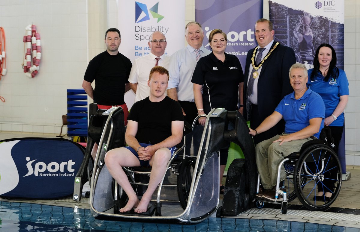 MidUlster_DC's tweet photo. The Deputy Chair of @MidUlster_DC, Cllr Clement Cuthbertson celebrates accessible swimming for all with the installation of a #Poolpod at Cookstown Leisure Centre's minor pool! Visit https://t.co/OJkOg4ZLOf to read more #ActiveLivingNoLimits. https://t.co/IjeQPfQ5DV