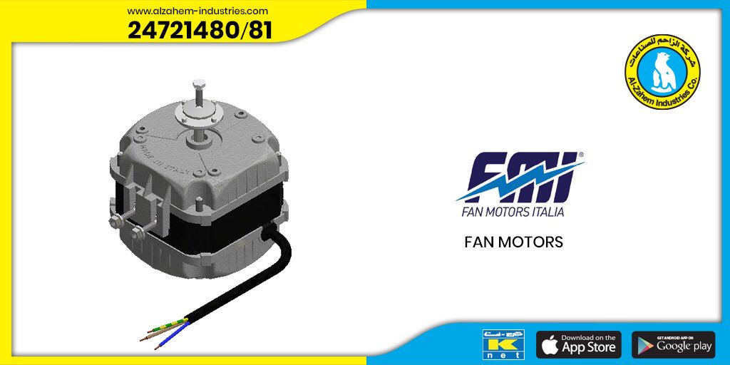 ZahemIndustries's tweet photo. FMI motors Made In Italy.
Single phase, 4 poles, asynchronous shaded pole induction motors with thermal protection available with output power range from 5 to 25W. 
230V – 50/60 Hz mains
Available in our stores &amp; app! 
📲: https://t.co/wqCDQIqikH
#Italy #motors #kuwait #fmi https://t.co/nP5ExJW9jx