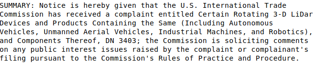 drone_law's tweet photo. ITC: Complaint; Solicitation of Comments Relating to the Public Interest
Certain Rotating 3-D LiDar Devices and Products Containing the Same (Including Autonomous Vehicles, Unmanned Aerial Vehicles, Industrial Machines, and Robotics)
Federal Register https://t.co/ZiYDFNCmSl https://t.co/O9i1VymobJ