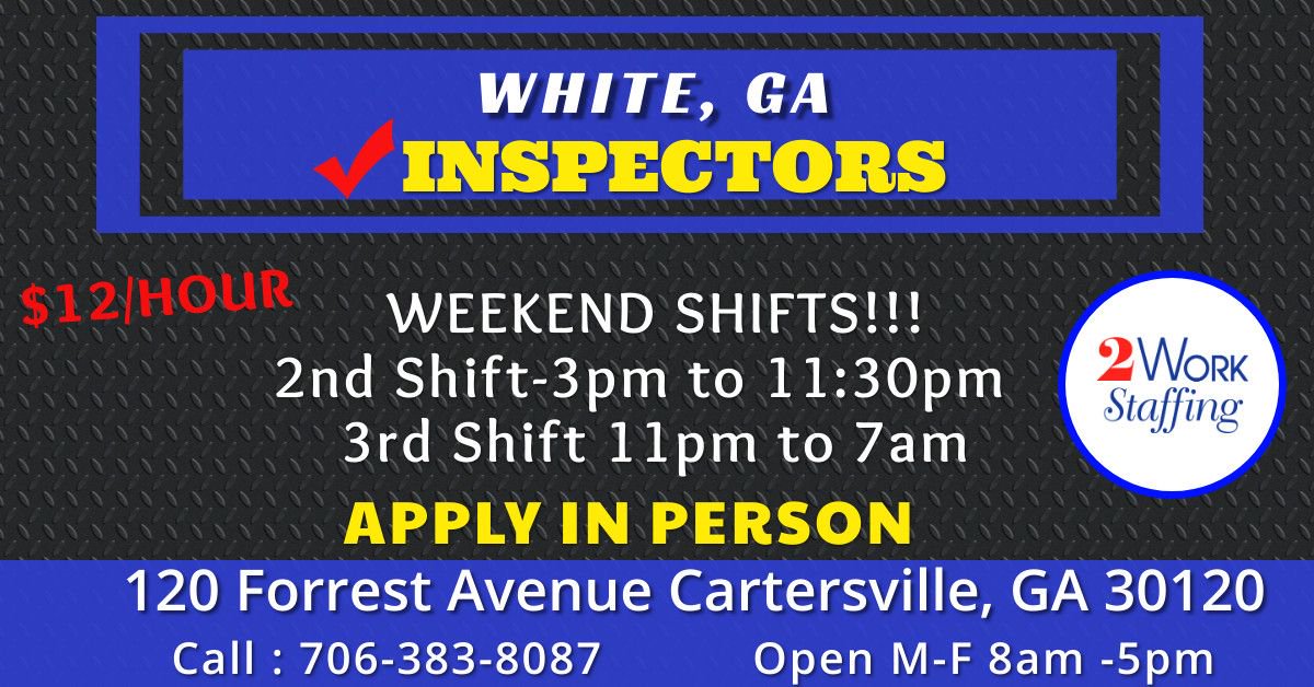2WorkStaffing's tweet image. Looking for a weekend job? Our Cartersville Branch is ready to help you #get2work