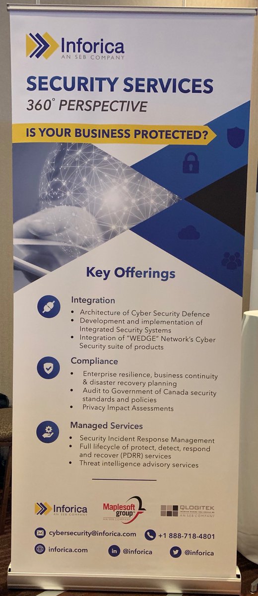 inforica's tweet photo. Some of Inforica's key offerings in the #security industry. Is your business protected? #360perspective #integration #Compliance #ManagedServices @Wedge_Networks @QLogitek @maplesoft_group @SEB_inc https://t.co/DC2fjV4T3B