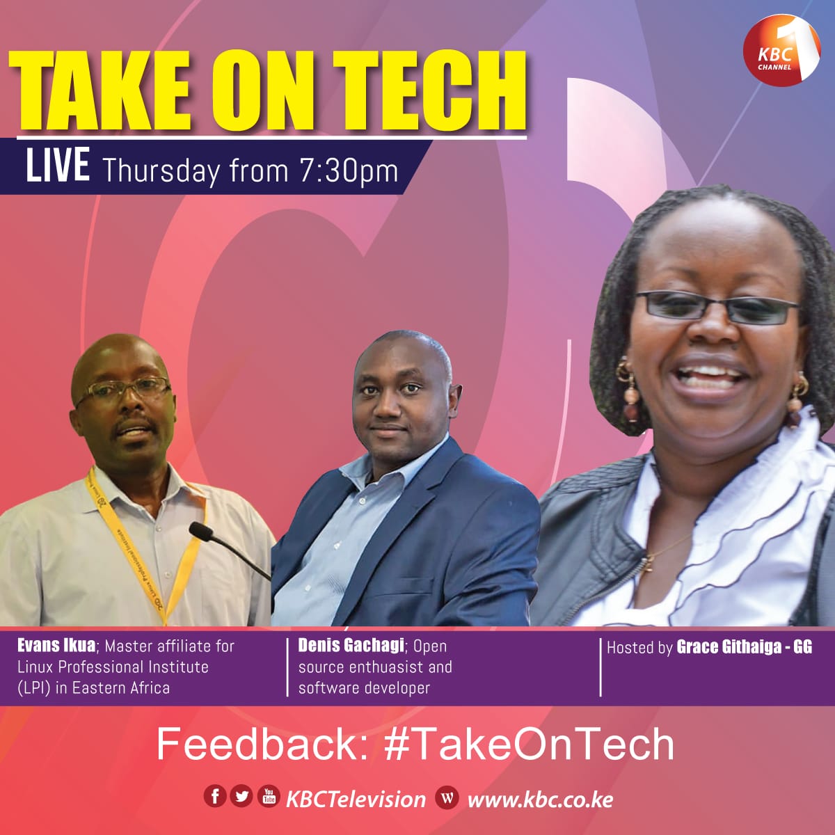 monicajuma9's tweet image. Take on Tech.Thurs 7.35pm.Topic Open source &amp;amp;digital commons,big 4 agenda &amp;amp;Africa Development.Host G.Githaiga.panel Ikua-LPI,Gichagi open soft &amp;amp;A.Lungati- Director Ushahidi
#TakeonTech
#KBCTelevision 
@ggithaiga
@CeciliaMaundu 
@nakitare 
@KICTANet 
@StateHouseKenya
