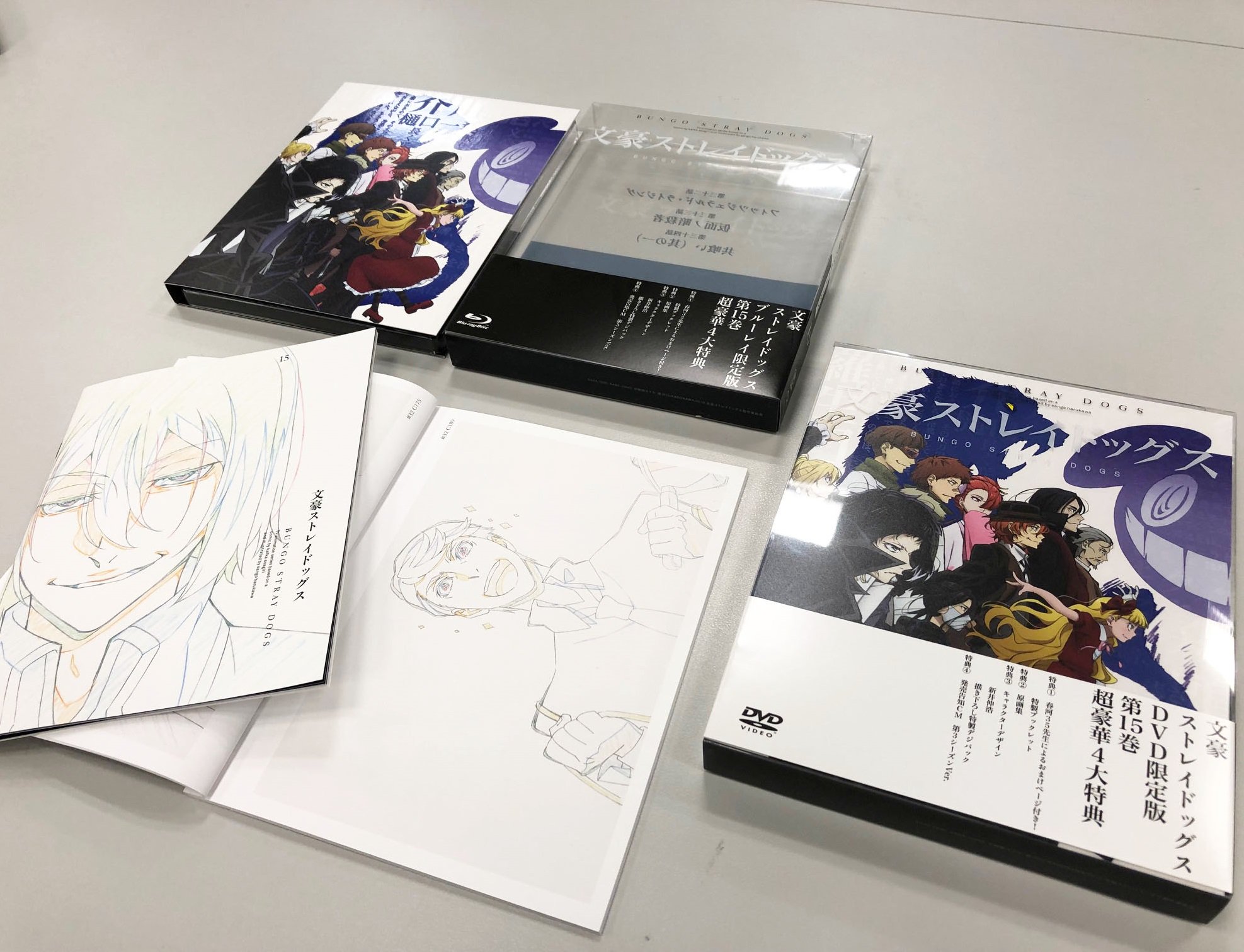 Twitter 上的 アニメ 文豪ストレイドッグス 公式 Info 本日8 23は 文豪ストレイドッグス Blu Ray Amp Dvd 第15 巻の発売日です 圧巻のポートマフィアの集合イラストが目印です 第14巻と並べると更に素敵になりますよ 特典ブックレットには小山力也さんと宮本