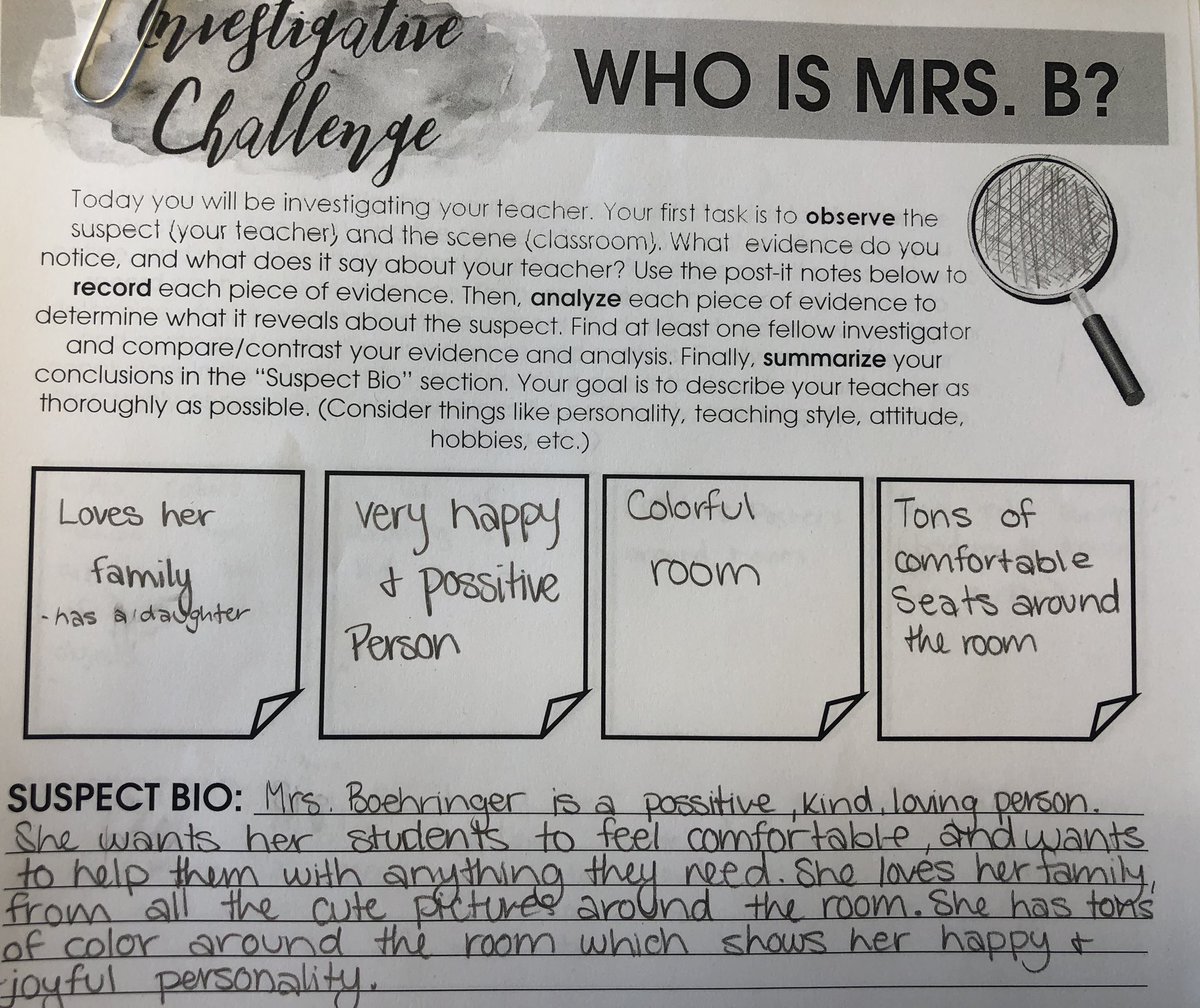emilyboehringer's tweet photo. My new favorite 1st days activity. These kids on the 1st day of school ONLY knew my name. That’s it. Think they nailed it without me having to say a word 🥰😊❤️🕵🏽♀️🕵🏼♂️ #TCHSWow #CTEinKISD https://t.co/2egh4klmwu