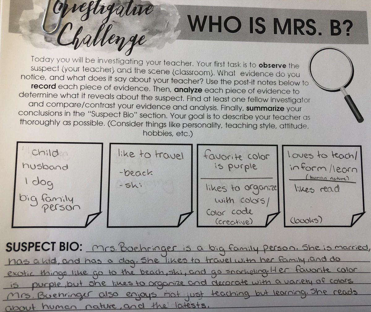 emilyboehringer's tweet photo. My new favorite 1st days activity. These kids on the 1st day of school ONLY knew my name. That’s it. Think they nailed it without me having to say a word 🥰😊❤️🕵🏽♀️🕵🏼♂️ #TCHSWow #CTEinKISD https://t.co/2egh4klmwu