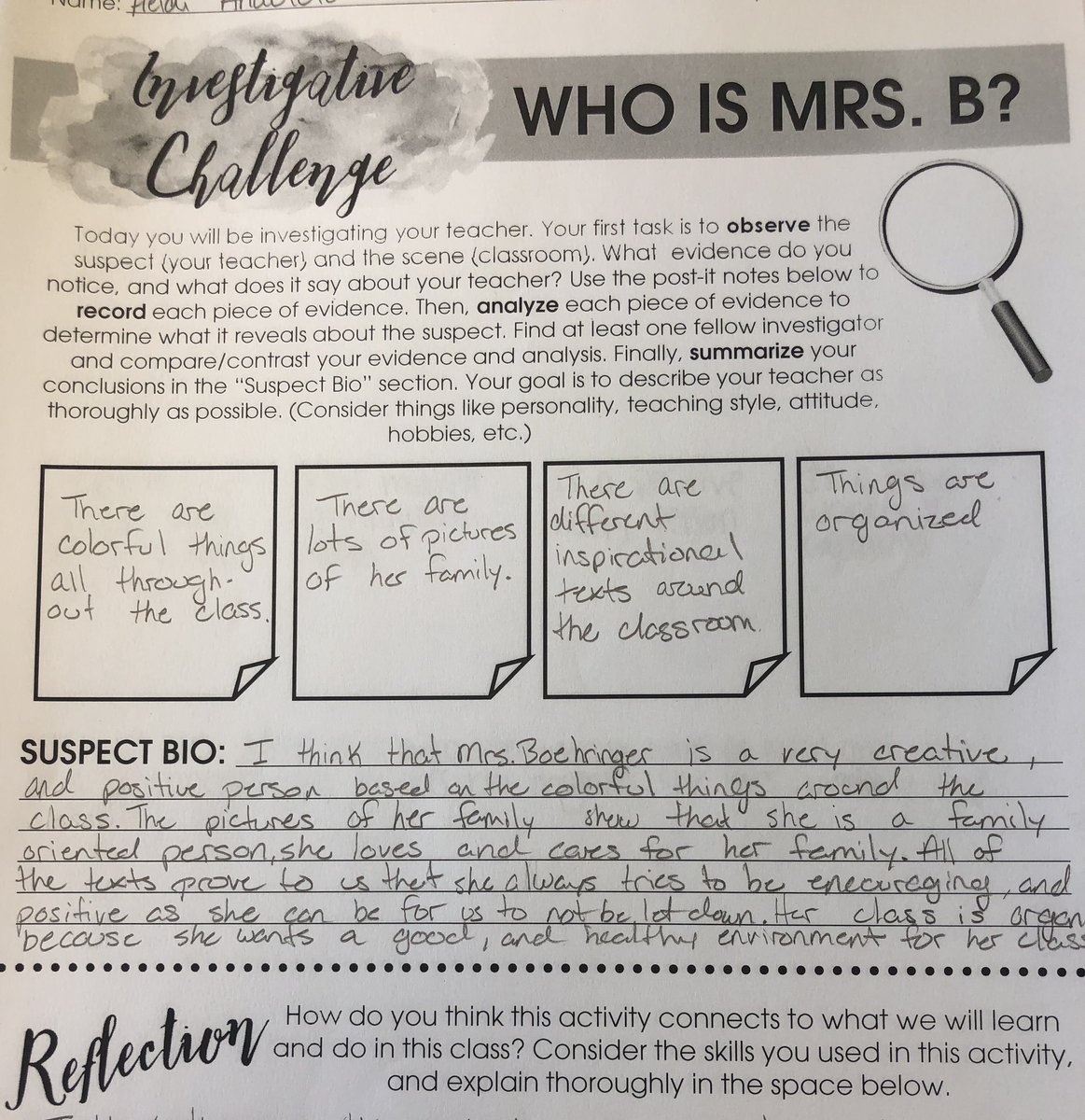 emilyboehringer's tweet photo. My new favorite 1st days activity. These kids on the 1st day of school ONLY knew my name. That’s it. Think they nailed it without me having to say a word 🥰😊❤️🕵🏽♀️🕵🏼♂️ #TCHSWow #CTEinKISD https://t.co/2egh4klmwu