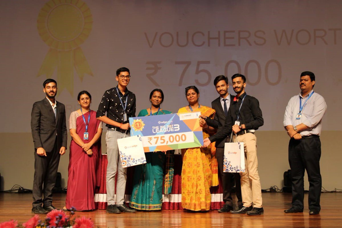 edge_verve's tweet photo. Dozens of teams battled it out at the 3rd edition of #BigBotLeague to have a shot at the prize pool of Rs 2 Lakh.
Team 'BotKings' consisting of Abhinav Rathi, Sidharth Mahai and Adithya S emerged the winners.
 
#EdgeVerve #Automation #BigBotLeague3 https://t.co/s6BkkGP4rr