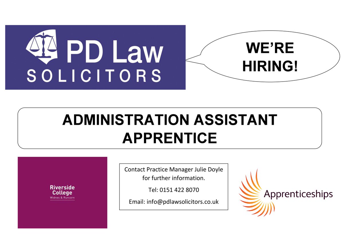 PD LAW SOLICITORS ARE HIRING!

We have a vacancy for a Adminstration Assistant Apprentice to join our friendly, hard-working team.

Contact our Practice Manager, Julie Doyle, for more information about the role and how to apply. 

#Vacancy #Apprentice #Jobs