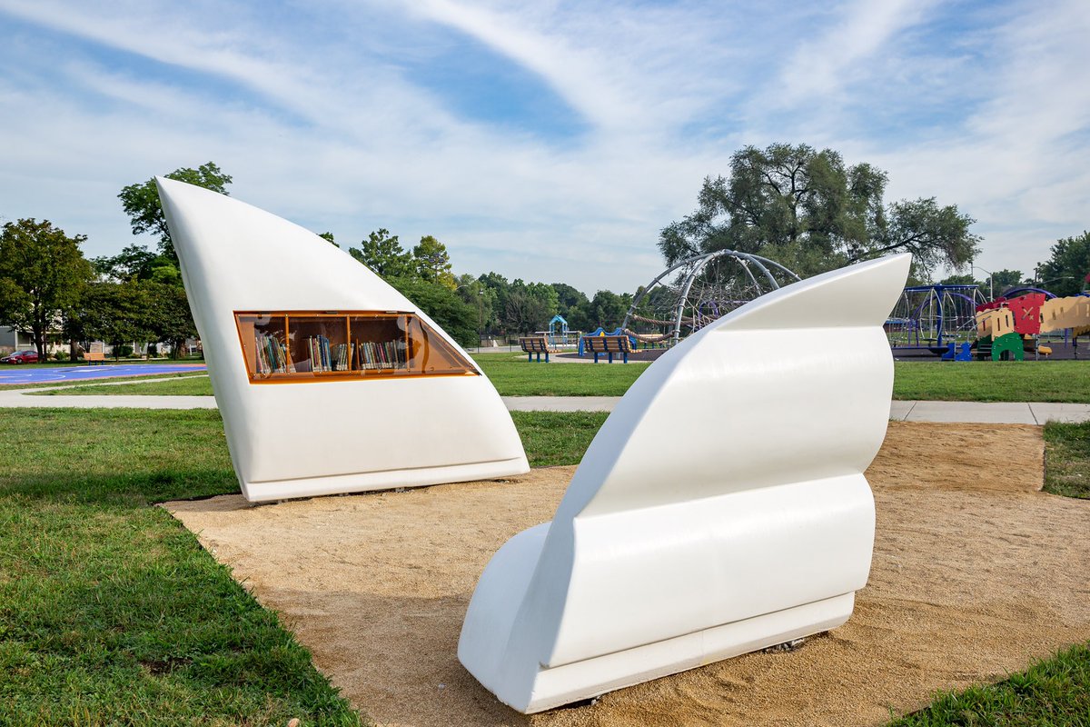 PublicCollect's tweet photo. The Mind Sails at Martin Luther King Memorial Park, by Atsu Kpotufe, symbolizes journey. (Read more about the book share installation on our website). https://t.co/HMYe8Mrm01