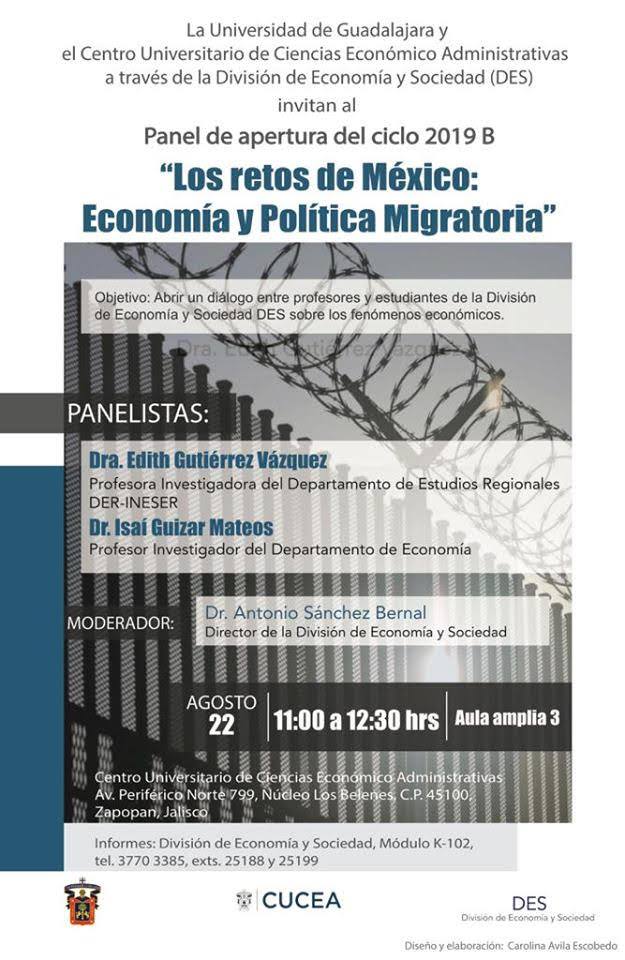 CUCEA_OFICIAL's tweet photo. #AgendaCucea Asiste al panel: "Los retos de México: economía y política migratoria", con los académicos Edith Gutiérrez Vázquez e Isaí Guizar Mateos. 

Hoy jueves a las 11:00 hrs, Aula Amplia 4. 
#Migración #Economía #INESER #DepartamentoEconomía @DivisionEcono https://t.co/ywvX7PY889