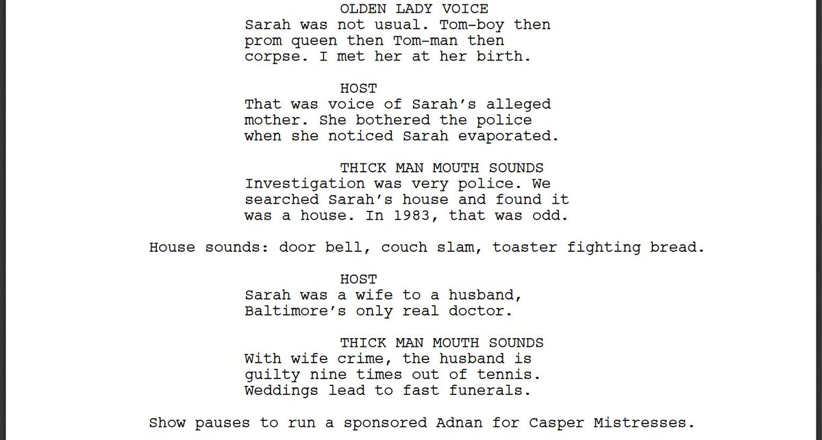 KeatonPatti's tweet image. I forced a bot to listen to over 1,000 hours of true crime podcasts and then asked it to write a true crime podcast of its own. Here is the first page.