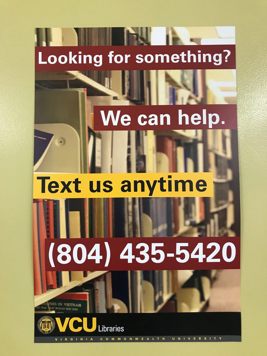 Got a question #VCU? We respond to text messages all the time, including overnight! If we are open, so is our text service. library.vcu.edu/research/askus/ #WeAnswerQuestions