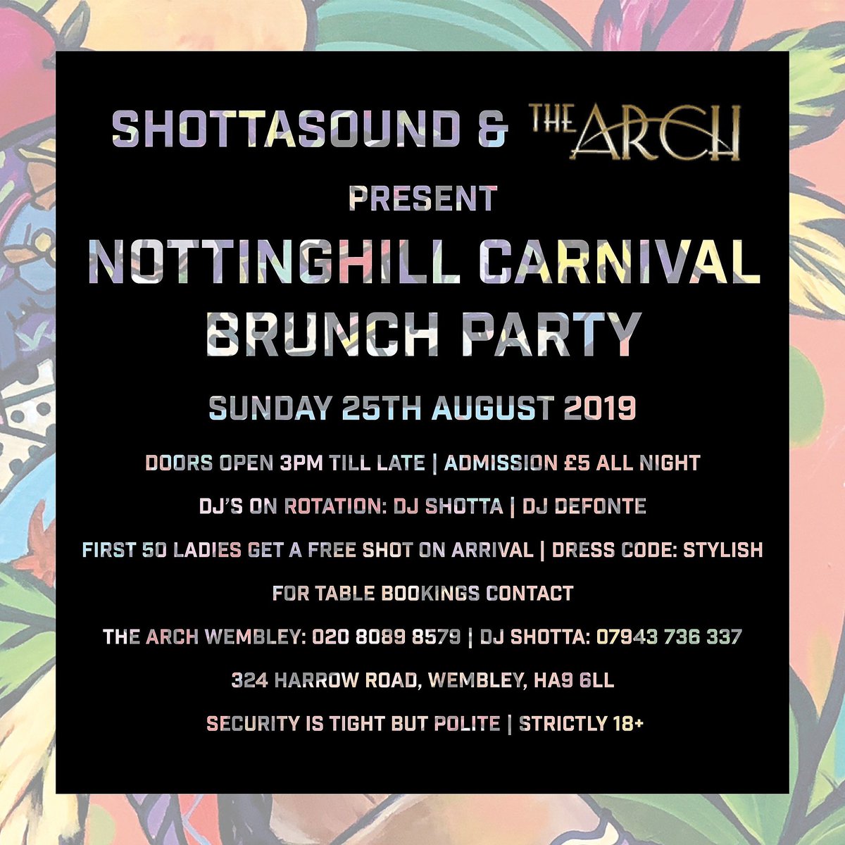 Carnival vibes this weekend at The Arch.. The place where carnival won't end this weekend. Get tickets now!!🎉🔥
.
.
#carnival #festival #music #drinks #party #tickets #nottinghill #london #brunch #sunday #event #wembley