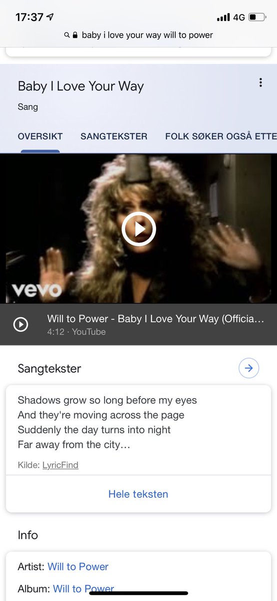 SiriTrujillo's tweet photo. Norge er på randen av regjeringskrise og hungrig etter siste nytt slår jeg på NRK Alltid nyheter og får servert Baby I love your way med Will to power fra 1988!!!! Det kunne i hvertfall vært NY musikk!! https://t.co/xMglq1PnXd