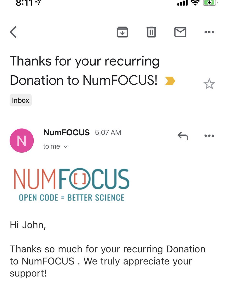 Donation to numfocus receipt