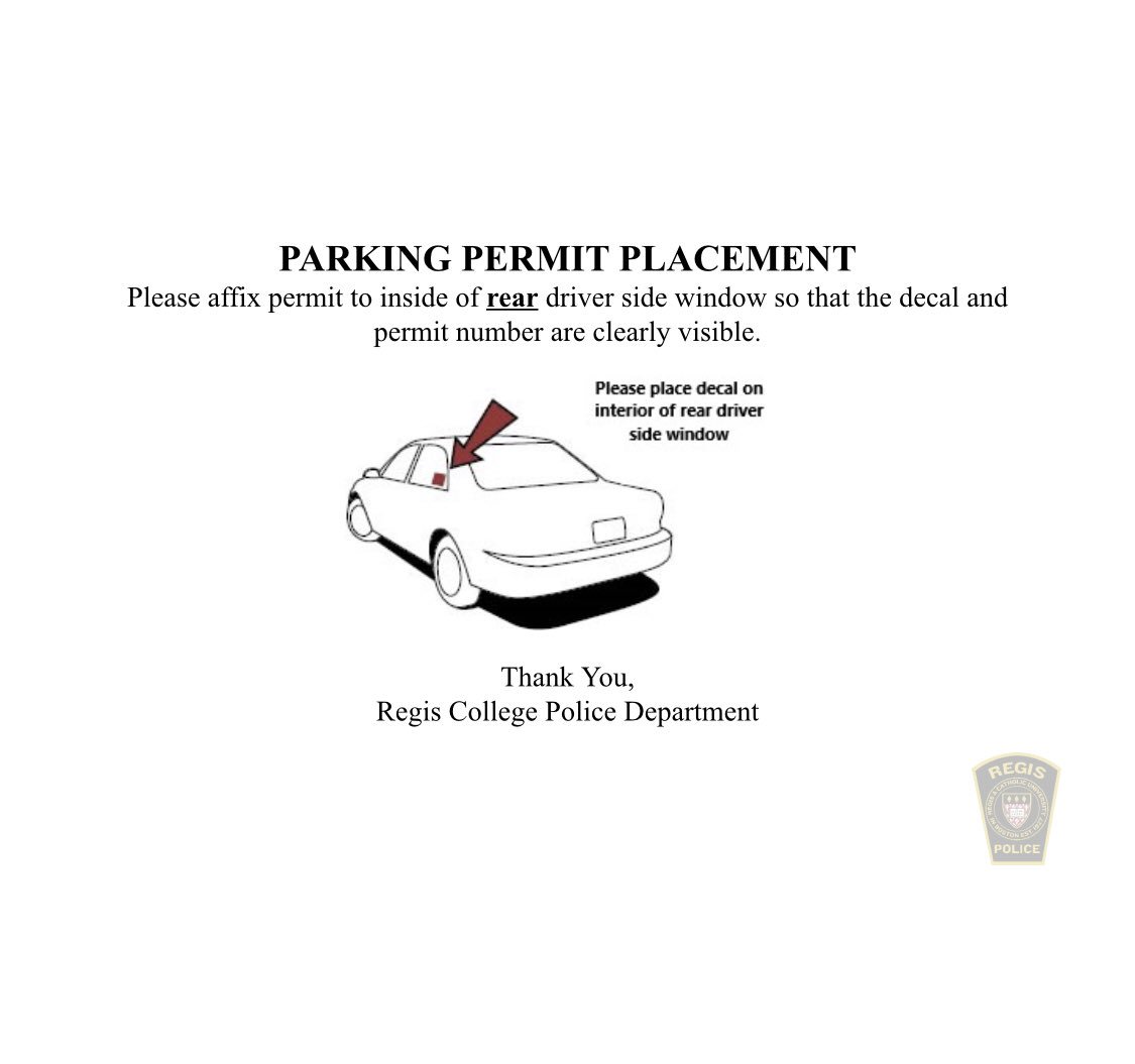 Parking Permits 2019/20 are now available! Please visit Regis Resources (home.regiscollege.edu) and click the link for the Parking Permit Form. #regiscollege #regispride #regispolice #parking
