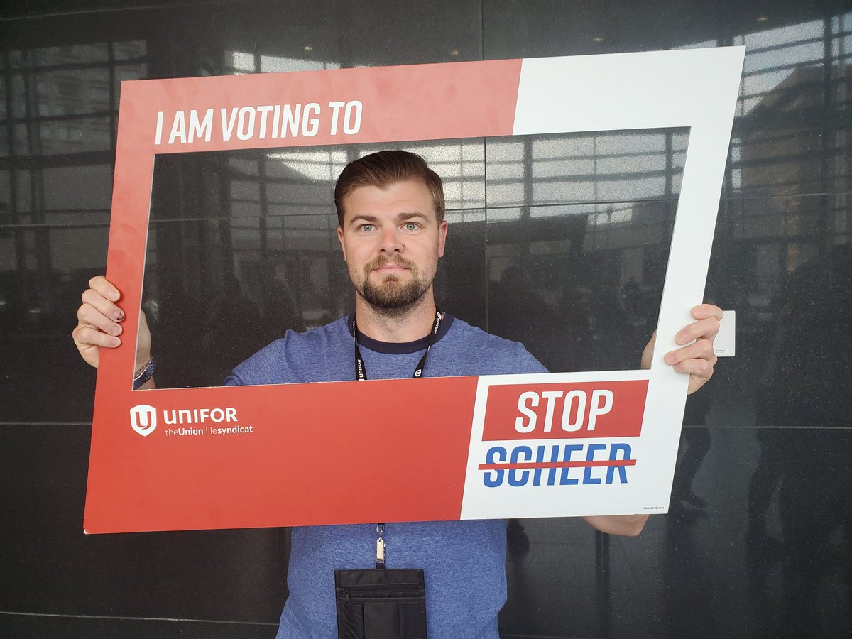 MEdmonstone's tweet photo. I am voting to #StopSheer. We need a government that will advance workers right - not set us back decades.
#Unifor19 https://t.co/pASWWvTtvO