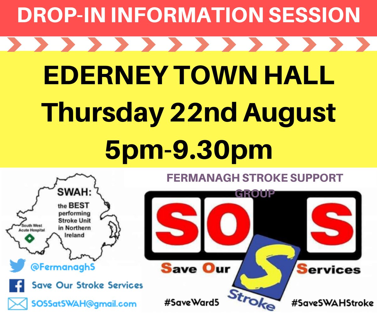 FermanaghS's tweet image. 📢Reminder. Volunteers on hand at #Derrygannon Hall and #Ederney Town Hall this evening. Please take this opportunity to #SaveSWAHStroke #SaveWard5