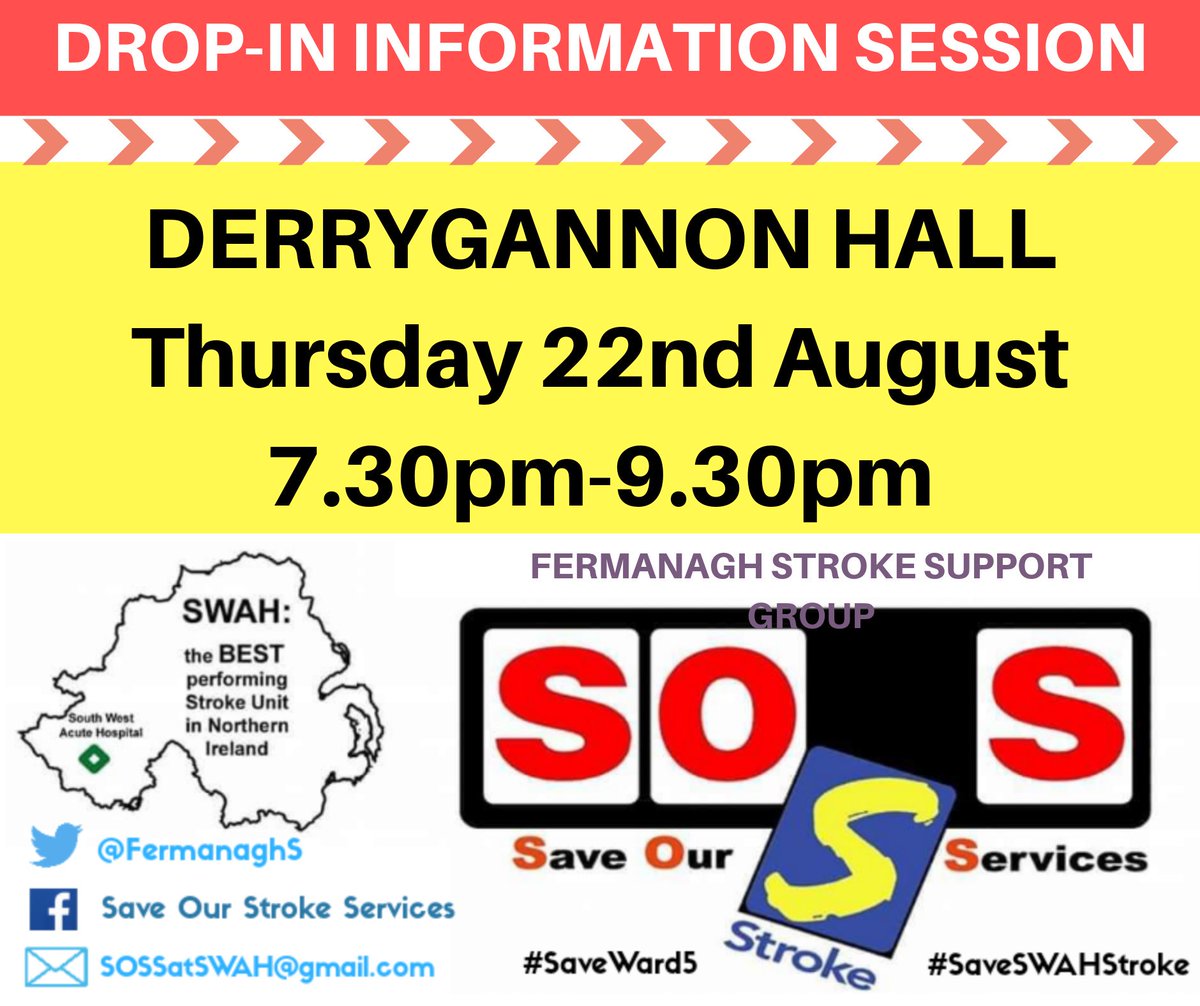 FermanaghS's tweet image. 📢Reminder. Volunteers on hand at #Derrygannon Hall and #Ederney Town Hall this evening. Please take this opportunity to #SaveSWAHStroke #SaveWard5