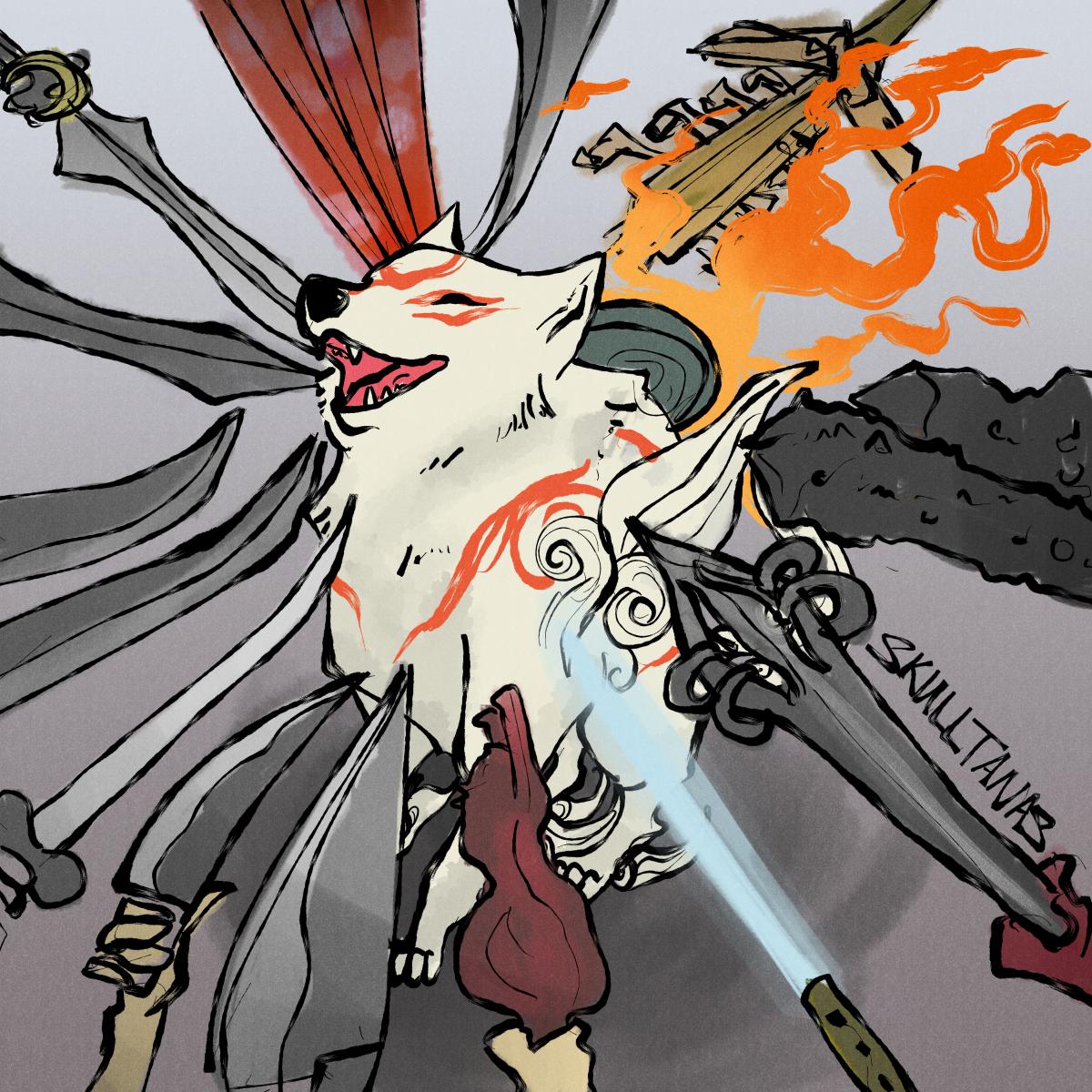skulltanas's tweet image. so when i was finishing up the final spider cave and had to fight 3 Nagis at once.... I could only think of this meme. went overboard when i decided to draw more than just Nagi's sword but =w=;

#DucksDraws #Okami #OkamiHD #SmugAmmy