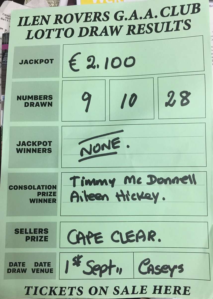 Latest Ilen Rovers Lotto draw. Next Jackpot €2100. <a href="/oileanchleire/">Cape Clear</a>