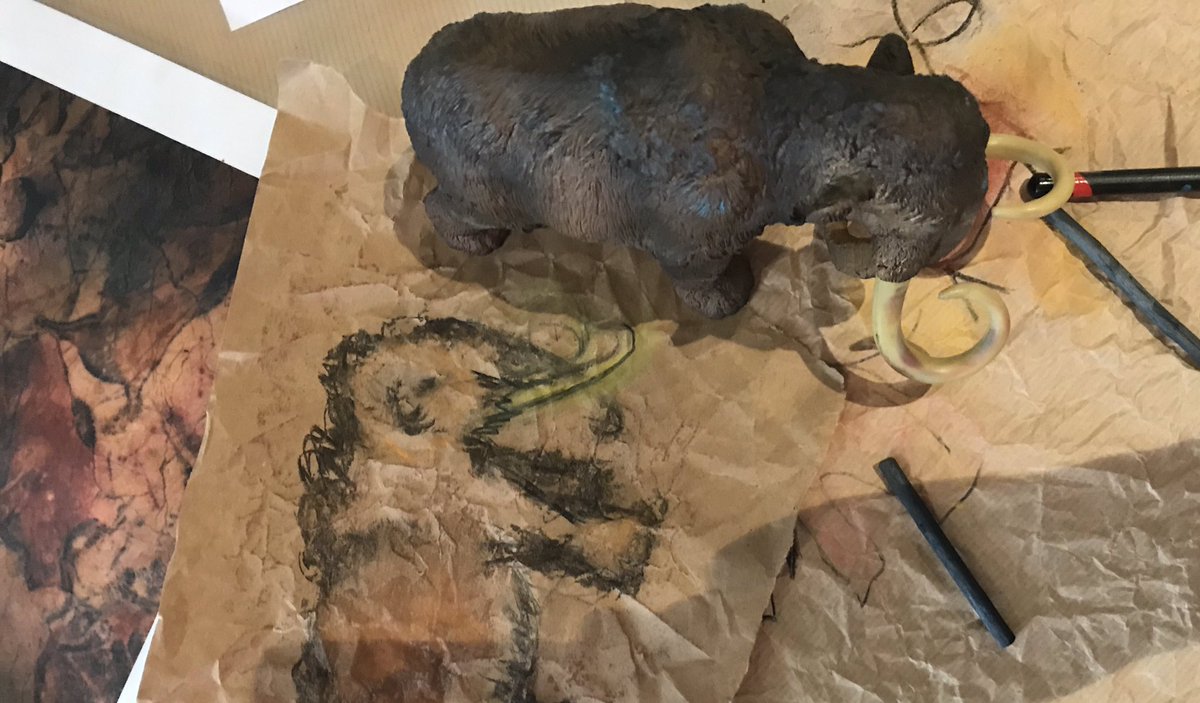 ChrissieRostron's tweet photo. Making our mark, drawing our own cave art today #lotsofmess #charcoal #pastels #drawing #familylearning https://t.co/sxNe4nLPum