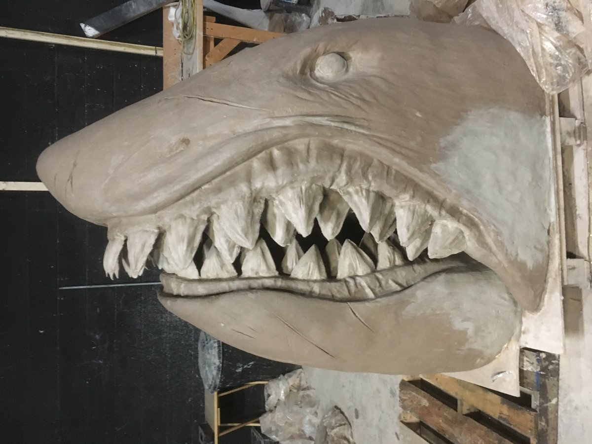 ABYSSdominus's tweet photo. This HUGE shark head sculpt for Gore Galore Studios, will be an animatronic.  1 is headed for a Sharknado themed park in Singapore, &amp; another is off to Louisville for a haunt.
HUGE thanks to Justin Cerniuk and Midnight Terror Haunted House for working space to sculpt this beast!! https://t.co/iZFjM3pddQ