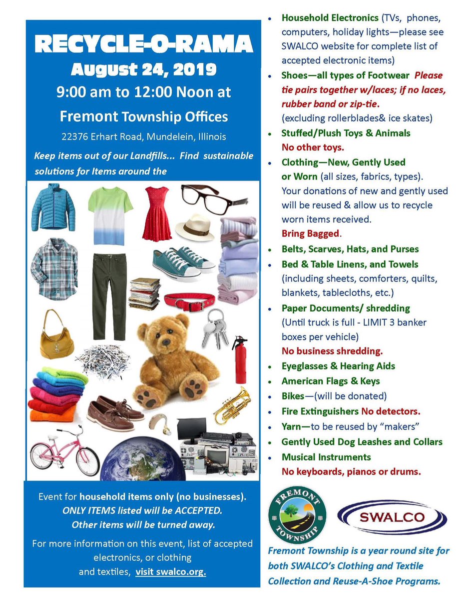 MidwestSG's tweet photo. Recycle-O-Rama this Sat at the #FremontTownship office on Rt. 60 near target.  #Recycle #LakeCountyIL. https://t.co/tweEJan2O3