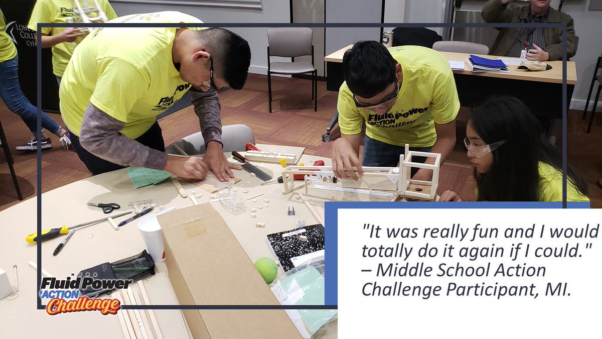 TheNFPA's tweet photo. The #FluidPowerActionChallenge makes #engineering and #STEM concepts fun with hands-on #fluidpower building activities. Learn more about the #middleschool program here: https://t.co/uDGNdSiPQ5 https://t.co/ims4qg1XMP