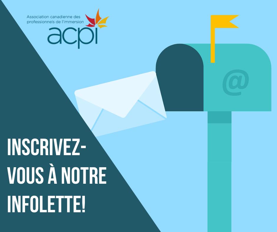 Ne manquez pas la première infolettre de l'ACPI de l'année scolaire 2019-2020 qui sera envoyée bientôt!

Abonnez-vous dès maintenant à notre liste d'envoi ⬇️
acpi.ca/communications…