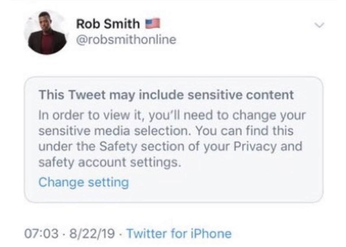 robsmithonline's tweet photo. When I post ANY kind of photo or video, this is what followers see.

I have NEVER shared objectionable content.

Twitter is censoring me and choking my reach because I’m a black conservative. And it’s un-American. https://t.co/Of0cALyCxZ