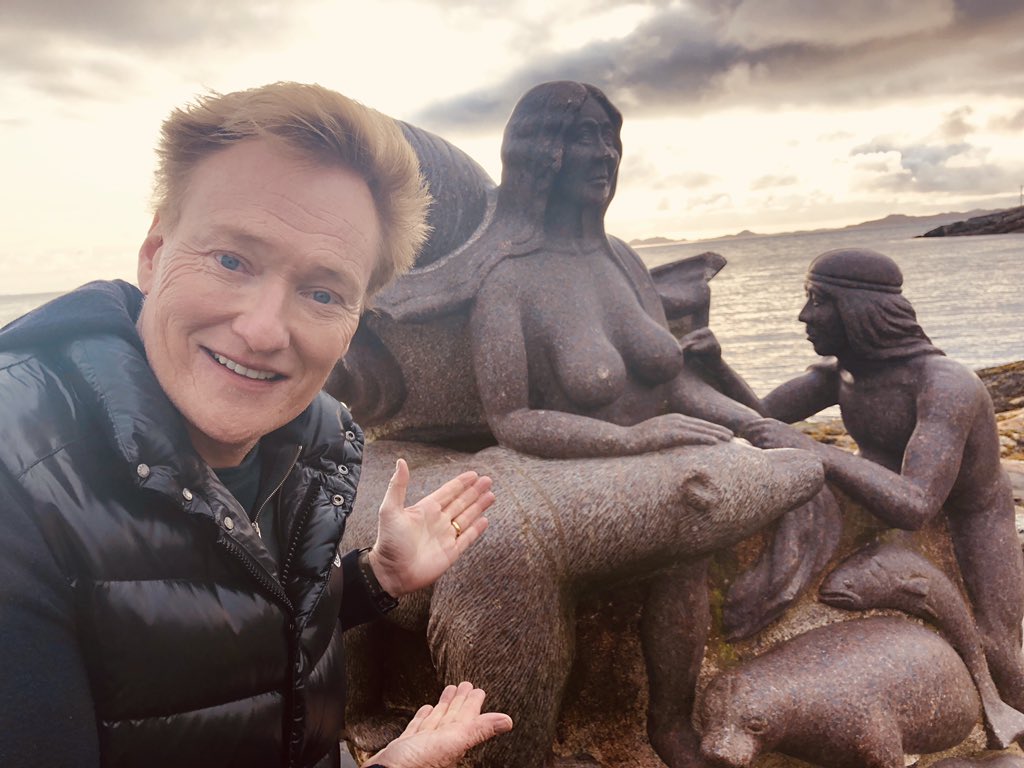 ConanOBrien's tweet photo. .@realDonaldTrump, I’m in Greenland and just found this statue. No wonder you’re obsessed with this country. #ConanGreenland https://t.co/qRJzyWxkRj