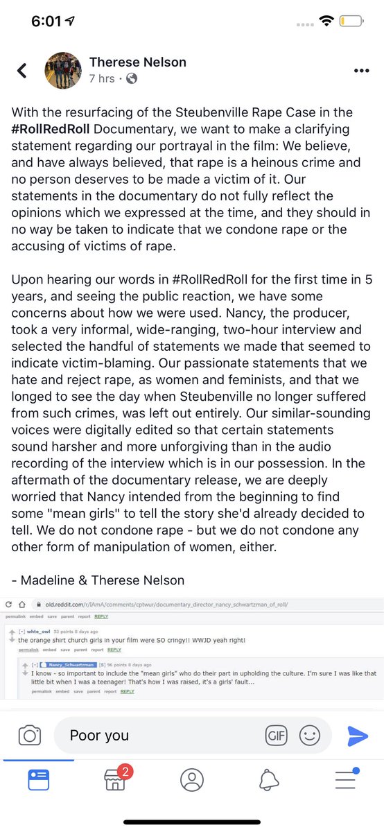 c_laco's tweet photo. To the mean girls in #rollredroll, poor you for choosing to be apart of a documentary but you know.. "When you put yourself in that situation you have to take some responsibility for your actions." Right?? Like what you said about the girl that was raped?? #RollRedRollDoc https://t.co/ywNkDWuCxp