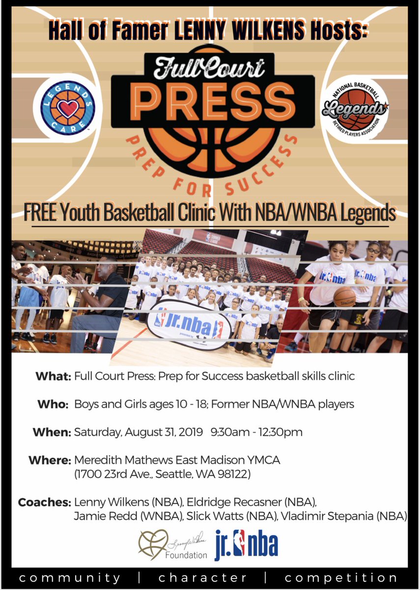 I’m excited to honor Lenny Wilkens with a FREE Youth Basketball Clinic named in his honor. Thanks to the <a href="/NBAalumni/">Legends of Basketball</a> and to Greg Lewis of the <a href="/GreaterSeattleY/">Greater Seattle YMCA</a> for helping to make it happen.  #LennyTheLegend

THIS CLINIC HAS ALREADY REACHED MAX CAPACITY OF 100 KIDS!  SORRY!!!