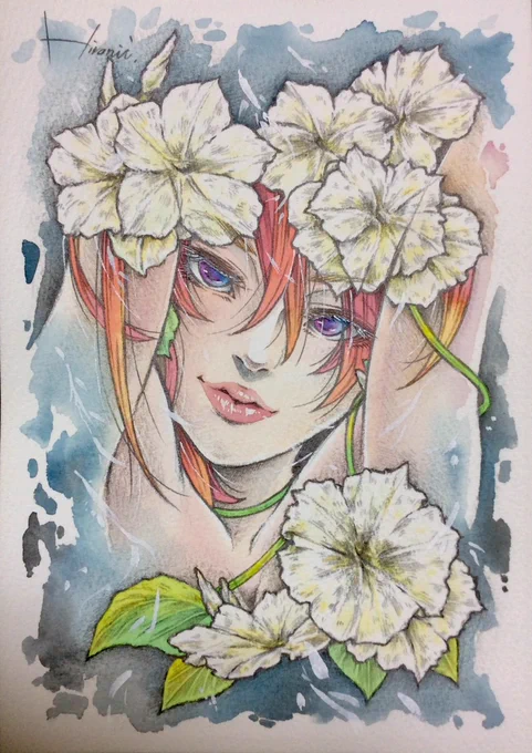 【夜顔(ヨルガオ)】
-Moon flower-

「妖艶・夜の思い出」

#オリジナルイラスト #イラスト #絵 #女性画 #水彩画 #透明水彩 #花言葉 #drawing #illustration #watercolor #watercolorpainting #pencildrawing #pencilpainting #flowerlanguage #art 