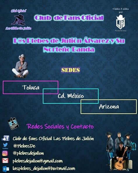 ADELAPLIEGO's tweet photo. Recuerden que #LasPlebesDeJulión formamos parte de los #ClubsOficiales de #JuliónÁlvarezYSNB y contamos con Sedes en: Toluca, Cd. México y Arizona!
Síguenos en nuestras redes sociales⬇⬇⬇
@PlebesDe

#ClubsUnidos https://t.co/M0cW9b3q7y