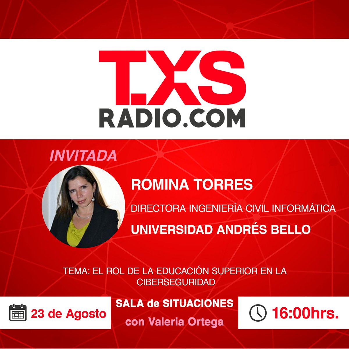 txsradio's tweet photo. Cierre de semana con grandes invitados!!!🤟🤟
Philippe Besançon de @CFOremoto con @FelipeOvalle
Tomás Gentina de #NextNode con @JaimeColomaT
Romina Torres de @inf_unab_vm con @vale_ortega
Disfruten!!! https://t.co/qVPbDLrgWW