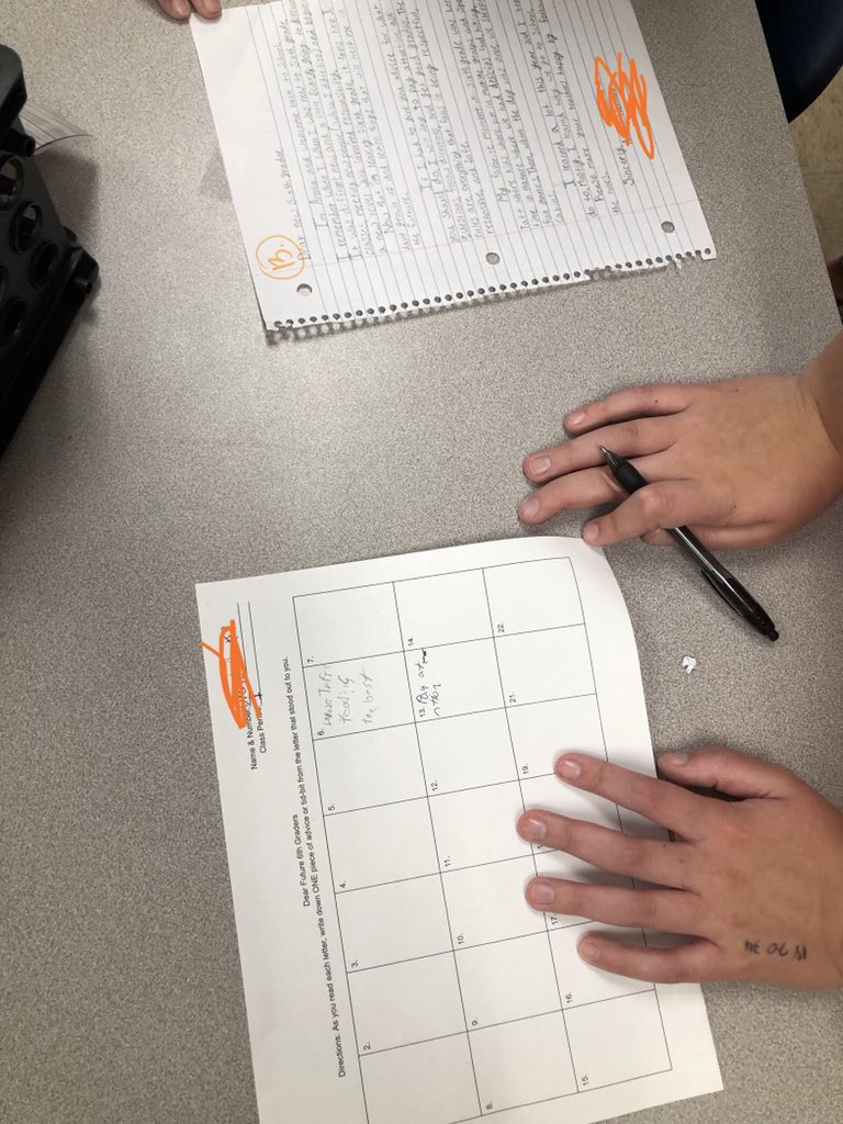 Teach_MrsLee's tweet photo. Today we read letters from former 6th graders to identify advice and tid-bits  that will help us succeed at GKMS! #gkcogs #6thgradersrock #citingevidence https://t.co/F1La5jMiPx