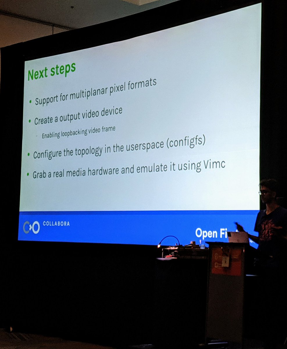 Collabora's tweet image. #lfelc: André Almeida giving an overview of the upcoming new features of the Virtual Media Controller Driver. #Linux #vimc