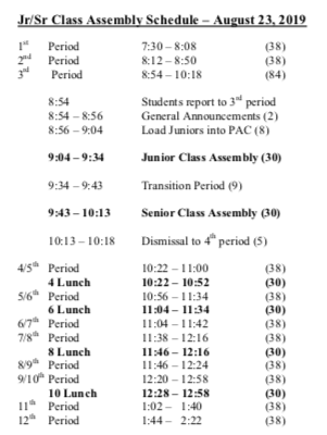 Bell schedule for Friday 8/23...