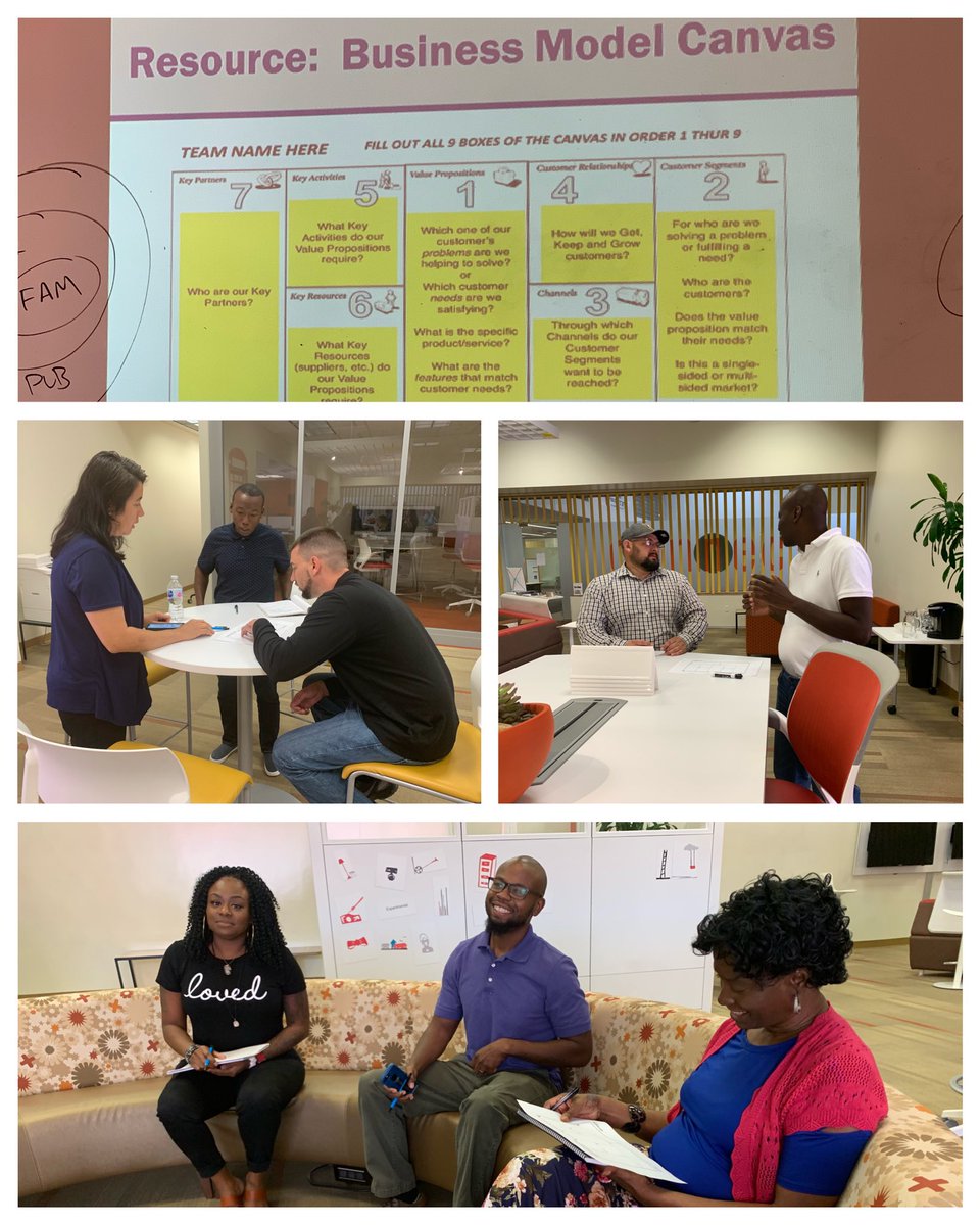 SBA_SanAntonio's tweet photo. Breakout session time during the @Boots2Business Reboot class! @LiftFundUS WBC advisor Carlos Acosta broke out the class into small groups to work on a Business Model Canvas! #vetrepreneur #SmallBusiness #startgrowsucceed https://t.co/p5uYmFExPA