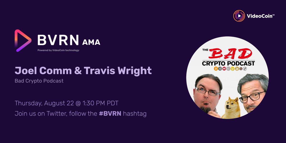 VividLabsHQ's tweet photo. Join us and the @badcrypto guys on today at 1:30 PDT for a Blockchain VR Network #AMA. Participate live or submit your questions here: https://t.co/m8tyaaxN7w
Join the AMA here on Twitter by following the #BVRN hashtag. @joelcomm @teedubya #blockchain https://t.co/kRzuNXSfR0