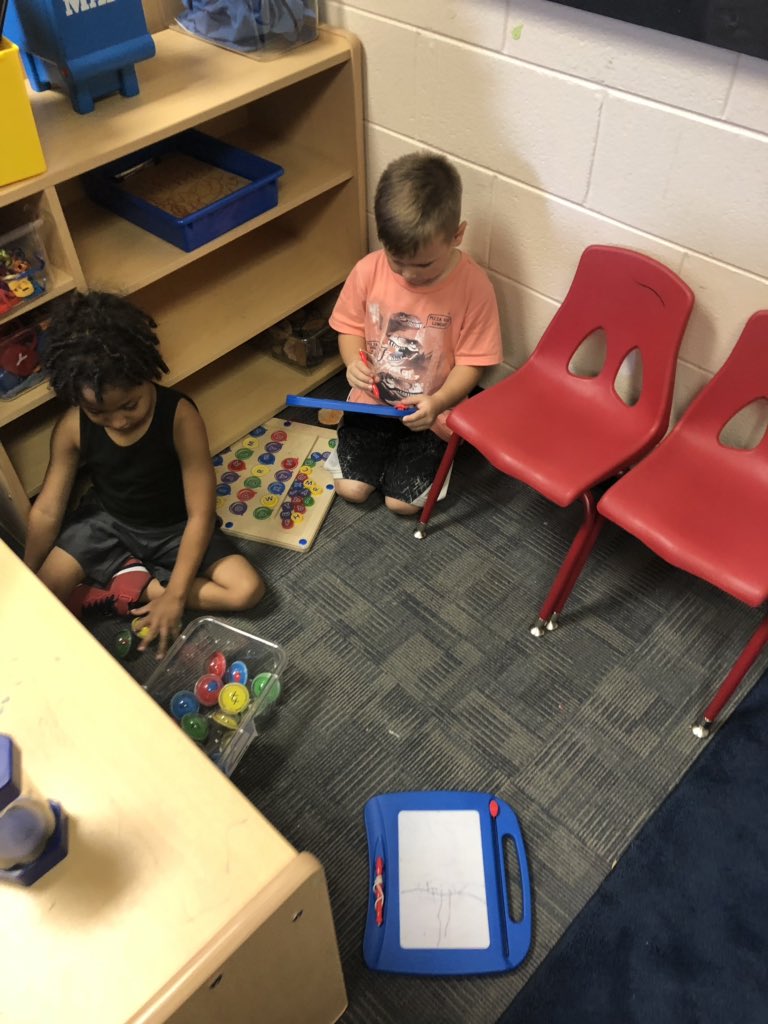 EcksteinTES's tweet photo. At center time we see the beginning stages of reading. We see writing! We see our students using their imagination to create something unique out of play dough and dot art! #firstclassprek https://t.co/3pOjRwhPDC