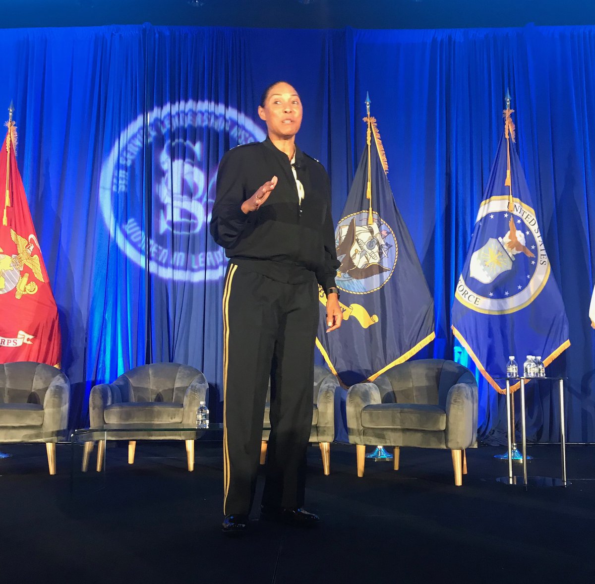 SeaServiceLead's tweet photo. ”Without the networks of others, we could not have done it.” -Maj. Gen. Linda Singh, Maryland Army National Guard talking about how she made it work married to a dual career spouse. #JWLS2019 https://t.co/XRm5b4pHqF